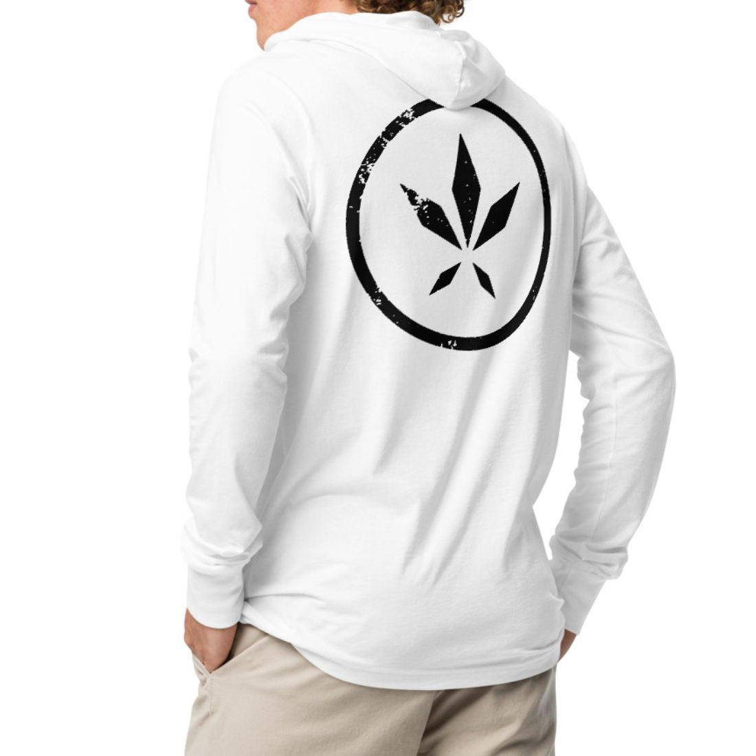 Embroidered Tower Logo Hooded Long Sleeve Tee - White - Blazed Wear