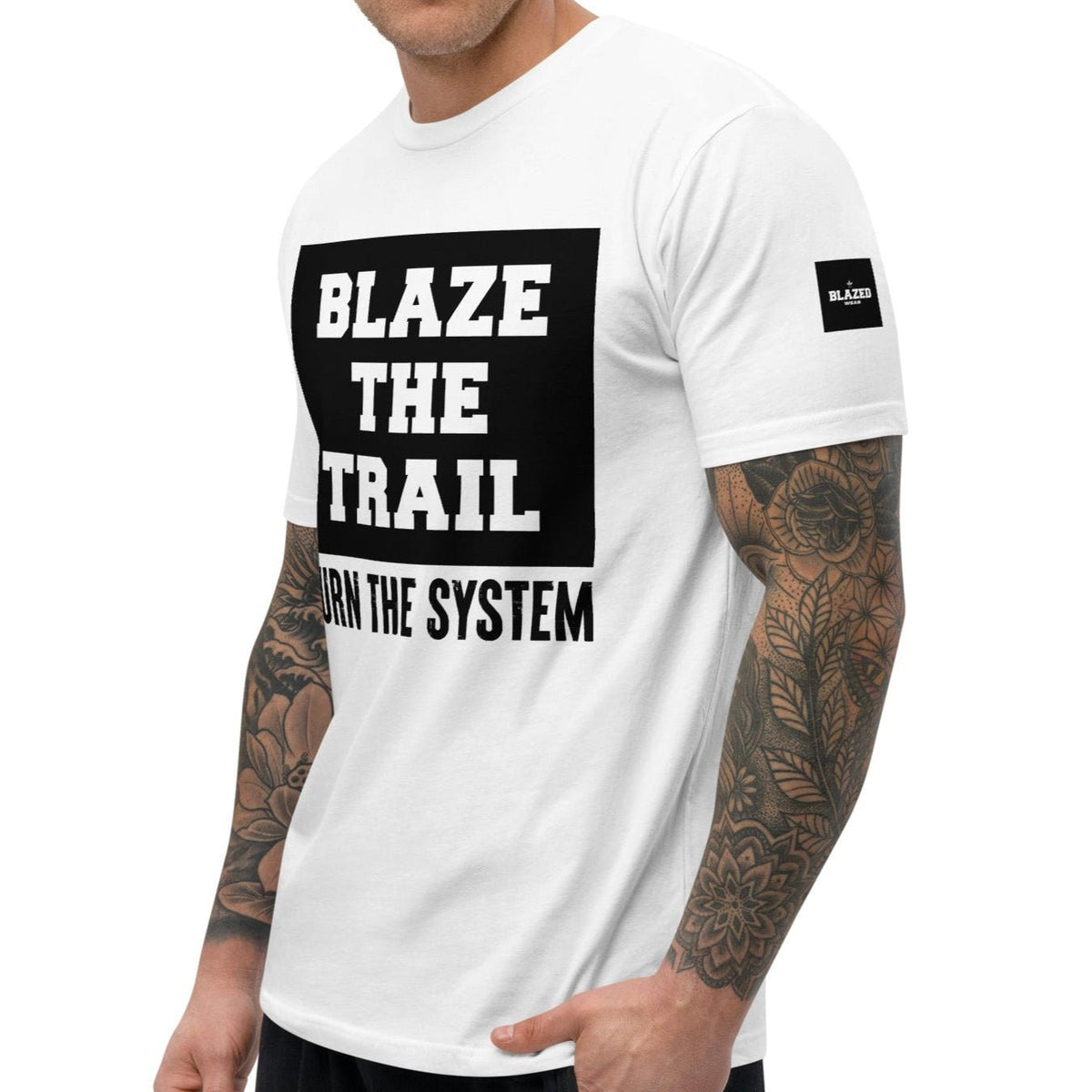 Blaze the Trail, Burn the System Tee - White - Blazed Wear